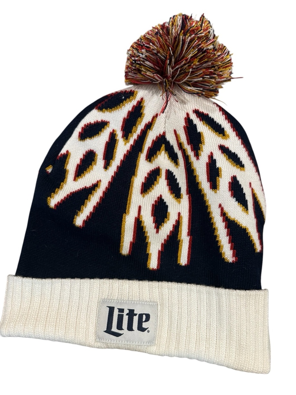 🔥NWOT Miller Lite Men’s Blue White Orange Flame Y2K Pom Beanie Hat